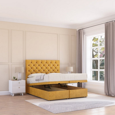 Sloomy Mayfair End Lift Ottoman Bed 4Ft6 With Sprung Memory MattressMustard Plush & Headboard- Double from B&Q