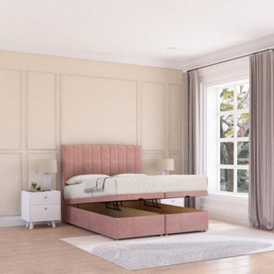 Sloomy Kansas End Lift Ottoman Bed 4Ft6 With Sprung Memory MattressPink Plush & Headboard- Double from B&Q