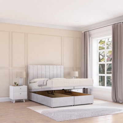 Sloomy Kansas End Lift Ottoman Bed 4Ft With Sprung Memory MattressSilver Plush & Headboard- Small Double from B&Q
