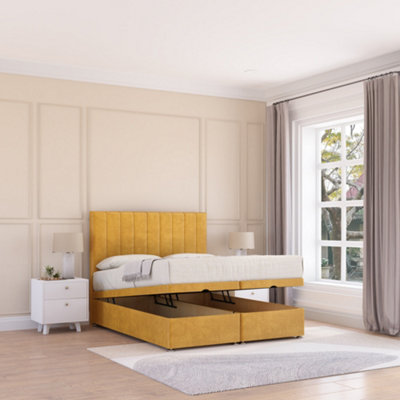 Sloomy Kansas End Lift Ottoman Bed 5Ft With Sprung Memory MattressMustard Plush & Headboard- King from B&Q