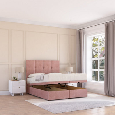 Sloomy Jasmine End Lift Ottoman Bed 6Ft With Sprung Memory MattressPink Plush & Headboard- Super King from B&Q