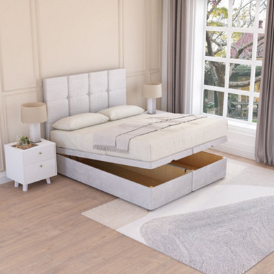Sloomy Jasmine End Lift Ottoman Bed 6Ft With Sprung Memory MattressSilver Plush & Headboard- Super King from B&Q