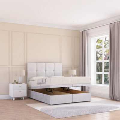 Sloomy Jasmine End Lift Ottoman Bed 6Ft With Sprung Memory MattressSilver Plush & Headboard- Super King from B&Q