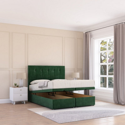 Sloomy Highbury End Lift Ottoman Bed 6Ft With Sprung Memory MattressEmerald Plush & Headboard- Super King from B&Q