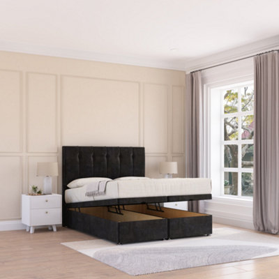 Sloomy Highbury End Lift Ottoman Bed 3Ft With Sprung Memory MattressBlack Plush & Headboard- Single from B&Q