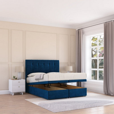 Sloomy Highbury End Lift Ottoman Bed 4Ft With Sprung Memory MattressNavy Plush & Headboard- Small Double from B&Q