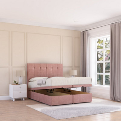 Sloomy Highbury End Lift Ottoman Bed 4Ft With Sprung Memory MattressPink Plush & Headboard- Small Double from B&Q