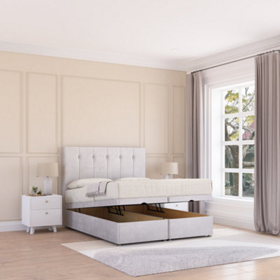 Sloomy Highbury End Lift Ottoman Bed 4Ft6 With Sprung Memory MattressSilver Plush & Headboard- Double from B&Q