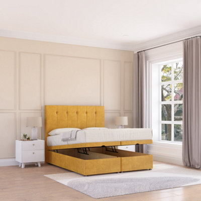 Sloomy Highbury End Lift Ottoman Bed 5Ft With Sprung Memory MattressMustard Plush & Headboard- King from B&Q