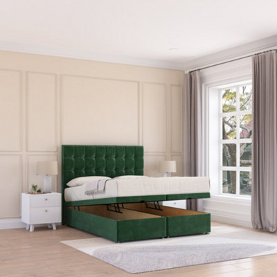 Sloomy Alabama End Lift Ottoman Bed 4Ft With Sprung Memory MattressEmerald Plush & Headboard- Small Double from B&Q