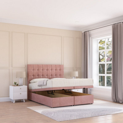 Sloomy Alabama End Lift Ottoman Bed 6Ft With Sprung Memory MattressPink Plush & Headboard- Super King from B&Q