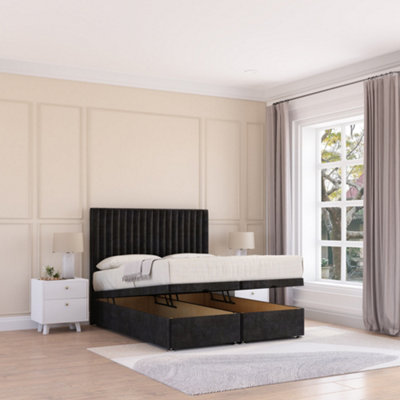 Sloomy Manhattan End Lift Ottoman Bed 5Ft With Sprung Memory MattressBlack Plush & Headboard- King from B&Q