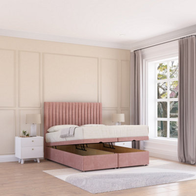 Sloomy Manhattan End Lift Ottoman Bed 6Ft With Sprung Memory MattressPink Plush & Headboard- Super King from B&Q