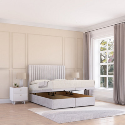Sloomy Manhattan End Lift Ottoman Bed 6Ft With Sprung Memory MattressSilver Plush & Headboard- Super King from B&Q