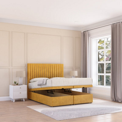 Sloomy Manhattan End Lift Ottoman Bed 6Ft With Sprung Memory MattressMustard Plush & Headboard- Super King from B&Q