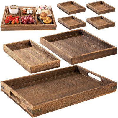 Yangbaga Serving Trays With Handles-Set Of 7-Wooden Platters Wooden Anti-Slip Rectangular For Parties Multipurpose FoodTea from B&Q