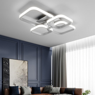 B&Q -  White Frame Square Contemporary Led Low Energy Semi Flush Ceiling Light Fixture Cool White 60Cm