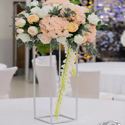 Living And Home Silver Tall Metal Column Vase Flower Stand Wedding Centrepieces H 60Cm from B&Q