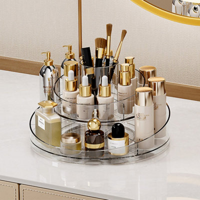 Living And Home Circular Chic Transparent Makeup Storage Carousel With Brush Holder For Desktop15.5Cm H X 25.3Cm W from B&Q