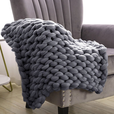 Living And Home Grey Soft Chunky Knitted Throw Blanket Sofa Bed Blanket Handwoven Home Decor 60Cm L X 60Cm W