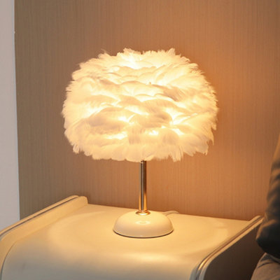 B&Q -  White Ceramic Feather Bedroom Bedside Table Lamp With Led Light 30Cm X 37Cm