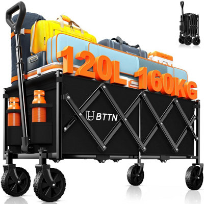  - Bttn 120 L Extra-Long Folding Festival Trolley On Wheels160 Kg (350 Lbs) Capacity Shopping With Silent Foldable Camping Garden