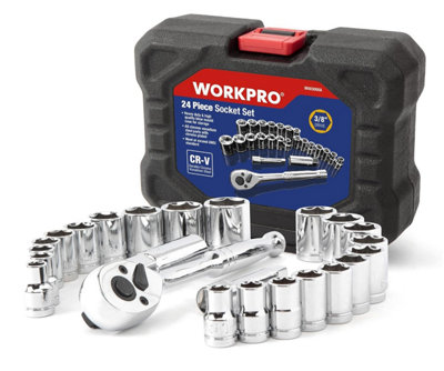  - Workpro 24 Pc Socket Set 3 / 8 Ratchet Drive Sockets Wrench11 Pc Metric & 10 Pc Sae Extension Bar Spark Plug Rachet Spanners