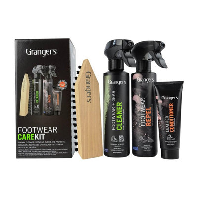Grangers Footwear Care Kit (Black4Pc)CleanerRepel PlusOdour Eliminator & Brush from B&Q