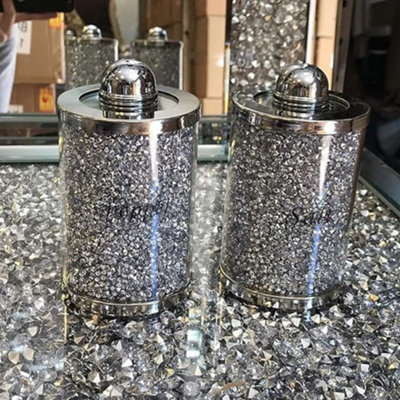 Biznest Diamond Crushed Salt Pepper Canisters Jars Storage Silver Trimmings Crystal Filled from B&Q