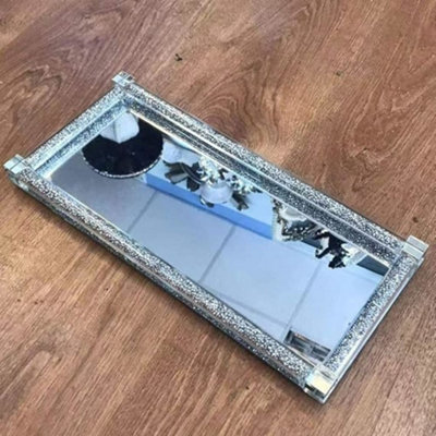 Biznest Diamante Mirrored Crystal Candle Rectangle Plate Candle Holder Loose Jewel Candle Holder An Elegant Addition from B&Q