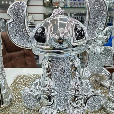 Biznest Bling Crushed Diamond Silver Stitch Ceramic Sparkly Shelf Sitter Ornament from B&Q