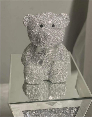 Biznest Silver Ornament Ceramic Crystal Full Crushed Teddy Bear Sparkling Home Decor Gift (Small) from B&Q