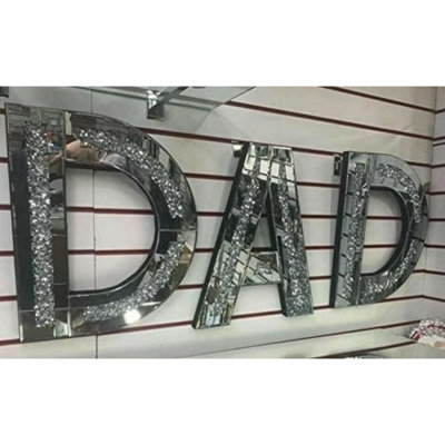 Biznest Dad Sign Silver Crushed Crystal Diamond Mirror Letters Wall Hung Shelf Sitter from B&Q