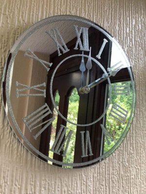 Biznest Round Sparkle Glitter Mirrored Wall Clock Silver