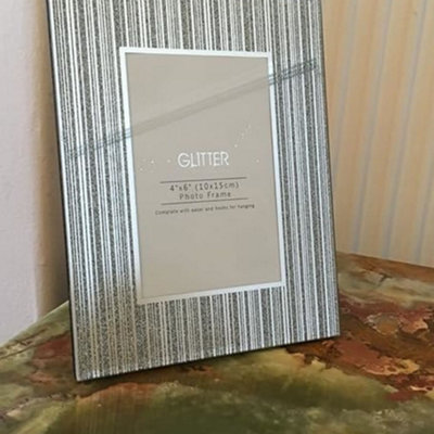 Biznest Silver Glitter Photo Frame Perfect For Displaying Precious Memories Straight Lines (6X4) from B&Q