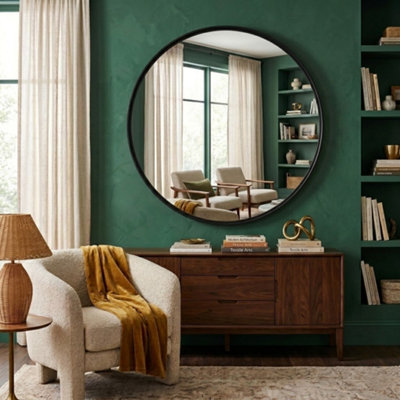 Biznest Round Black Wall Mirror Aluminium Frame Deep Frame from B&Q