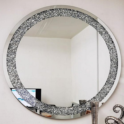Biznest 80Cm Round Large Jewel Wall Mirror Loose Diamante from B&Q
