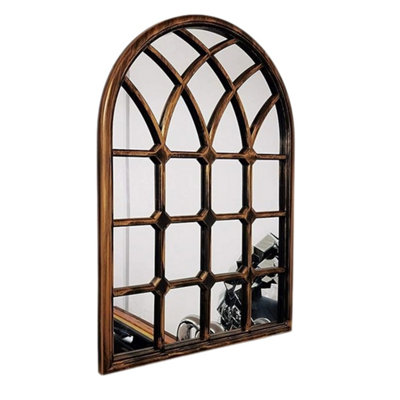 Biznest Black/Gold Brushed Rustic Soho Window Style Wall Mirror