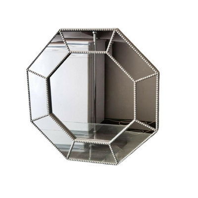 B&Q -  Hexagonal Beaded Frame Industrial Style Glass Wall Mirror 59