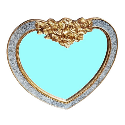 Biznest Gold Heart Mdf Crackle Frame Heart Shpe Wall Mirror