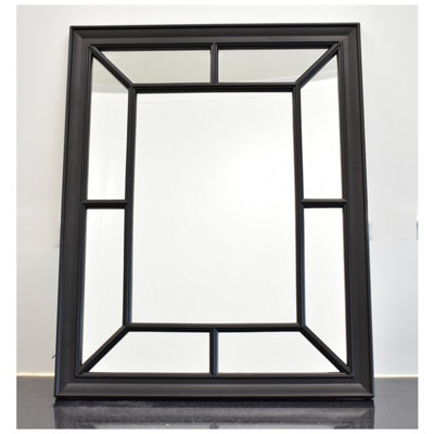 Biznest Rectangle Antique Window Wall Mirror Stylish Black from B&Q