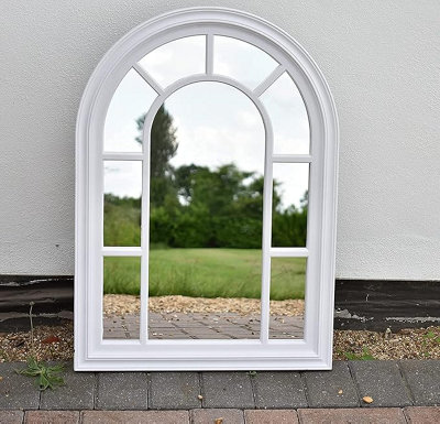 Biznest White Window Style Arched 70X50Cm Wall Mirror from B&Q