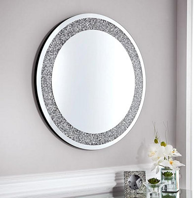 Biznest 60Cmlarge Jewel Round Wall Mirror Loose Diamante Crystal Mirror Room Decoration Ideas from B&Q