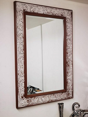 Biznest 60X90Cm Brown Flower Style Wooden Mdf Wall Mirror Antique Style Home Décor Elegant Addition To Your Home- Best Gift from B&Q