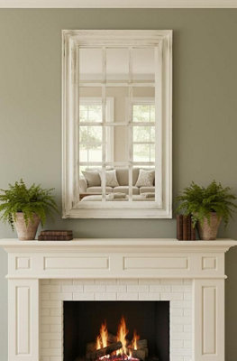 Biznest 43X73Cm White Rectangle Window Style Wall Mirror Durable Frame,indoor/outdoor Elegant Addition To Your Home- Best Gift from B&Q