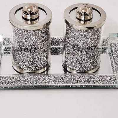 Biznest Biscuit Canister Jar Tin Silver Diamond Crushed Silver Trimmings Crystal Filled Kitchen Storage Containers Large from B&Q
