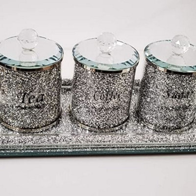 Biznest Full Crushed Diamond Rectangle Tray Candle HolderHome Décor 39X18Cm Elegant Addition To Your Home- Best Gift from B&Q