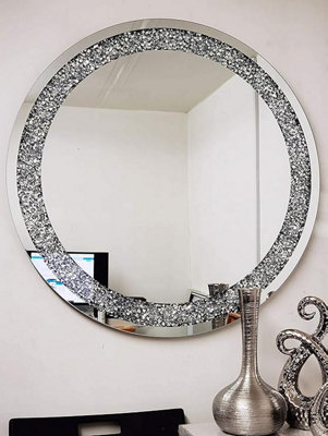 Biznest 80Cm Extra Large Jewel Round Wall Mirror Loose Diamante Crystal Mirror Room Decoration Ideas from B&Q