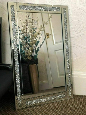 Biznest 60X40Cm Crushed Jewel Wall Mirror Loose Diamante Crystal Rectangular Mirror Room Decoration Ideas from B&Q