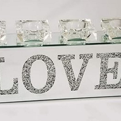 Biznest Crushed Diamond Love Mirror Tealight Candle HolderHome DecorGift The World's Largest Candle Holder from B&Q